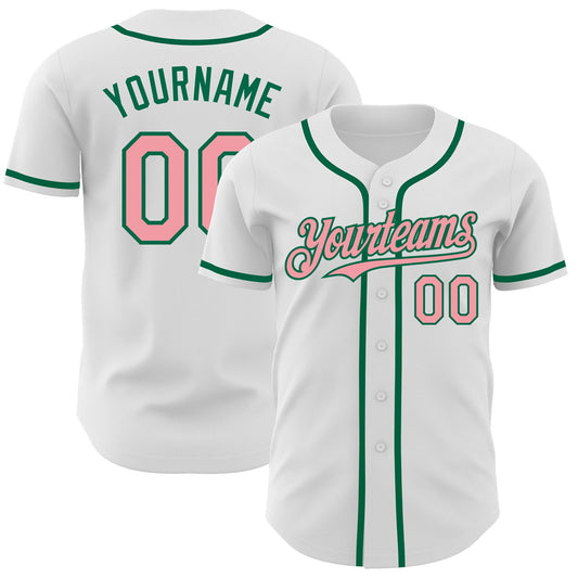 Custom White Medium Pink-Kelly Green Authentic Baseball Jersey - Sky-Custom