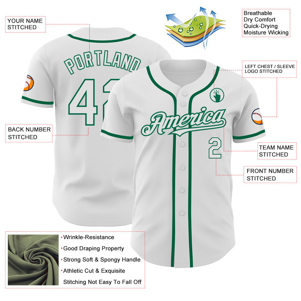 Custom White Kelly Green Authentic Baseball Jersey - Sky-Custom