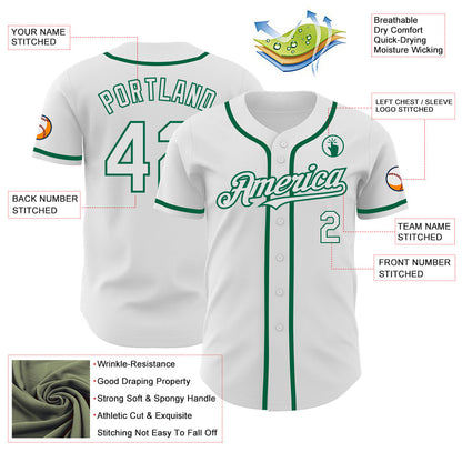 Custom White Kelly Green Authentic Baseball Jersey - Sky-Custom