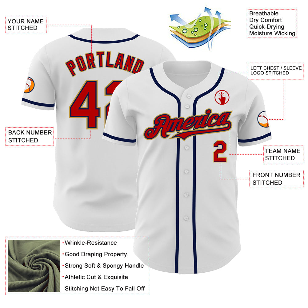 Custom White Red Navy-Old Gold Authentic Baseball Jersey - Sky-Custom