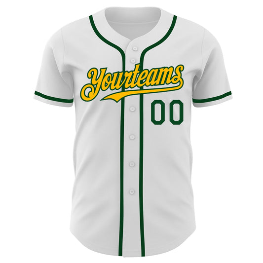 Custom White Green-Gold Authentic Baseball Jersey - Sky-Custom