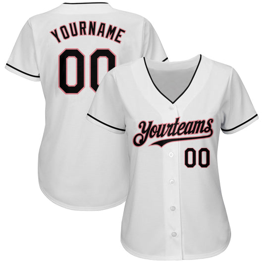 Custom White Black-Medium Pink Authentic Baseball Jersey - Sky-Custom