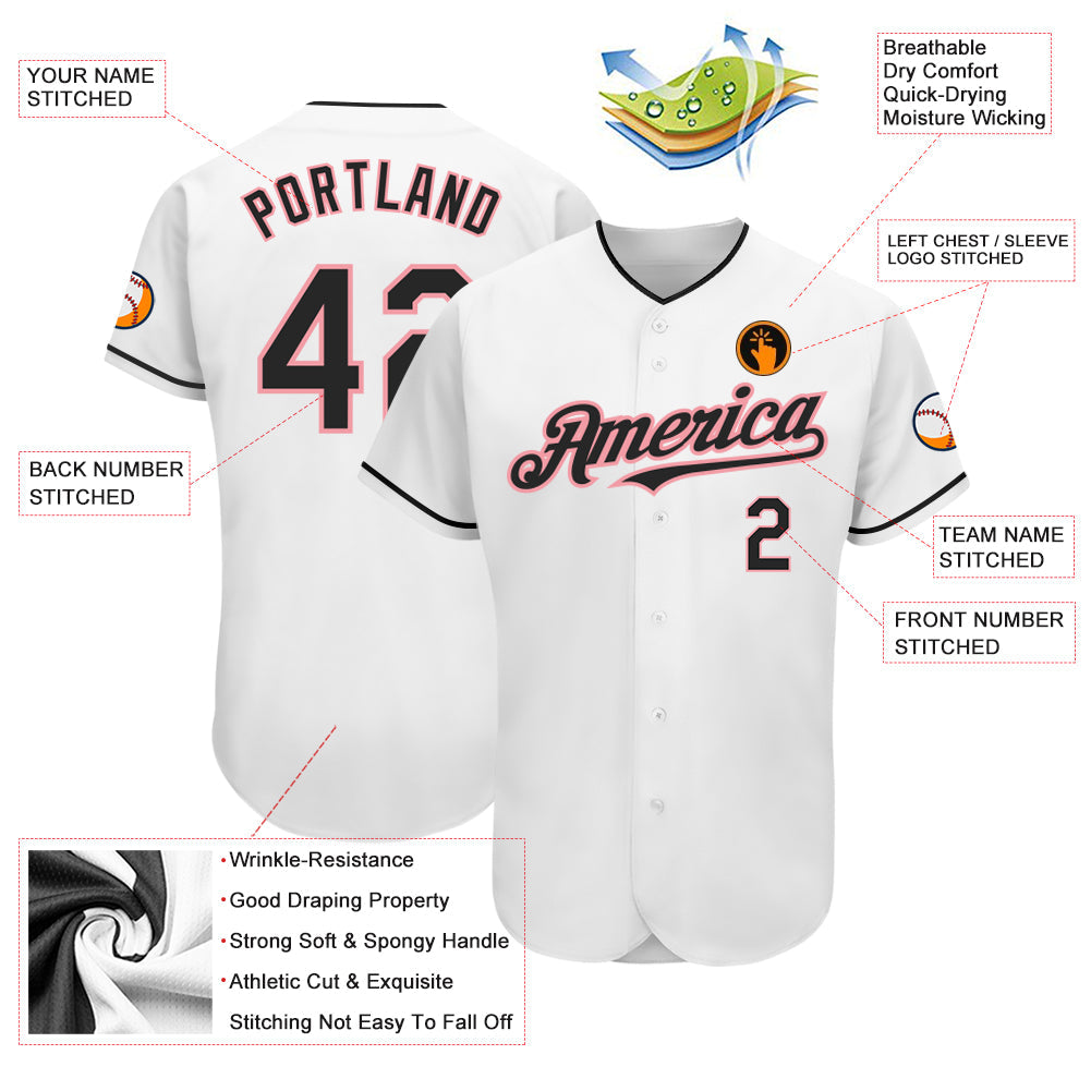 Custom White Black-Medium Pink Authentic Baseball Jersey - Sky-Custom