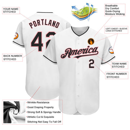 Custom White Black-Medium Pink Authentic Baseball Jersey - Sky-Custom