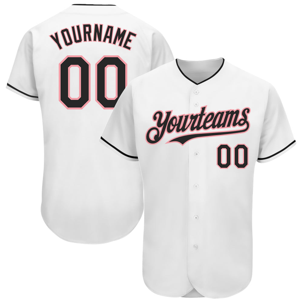 Custom White Black-Medium Pink Authentic Baseball Jersey - Sky-Custom