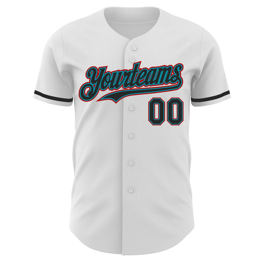 Custom White Black Teal-Red Authentic Baseball Jersey - Sky-Custom