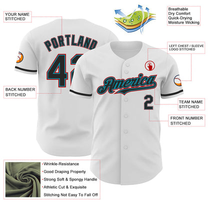 Custom White Black Teal-Red Authentic Baseball Jersey - Sky-Custom