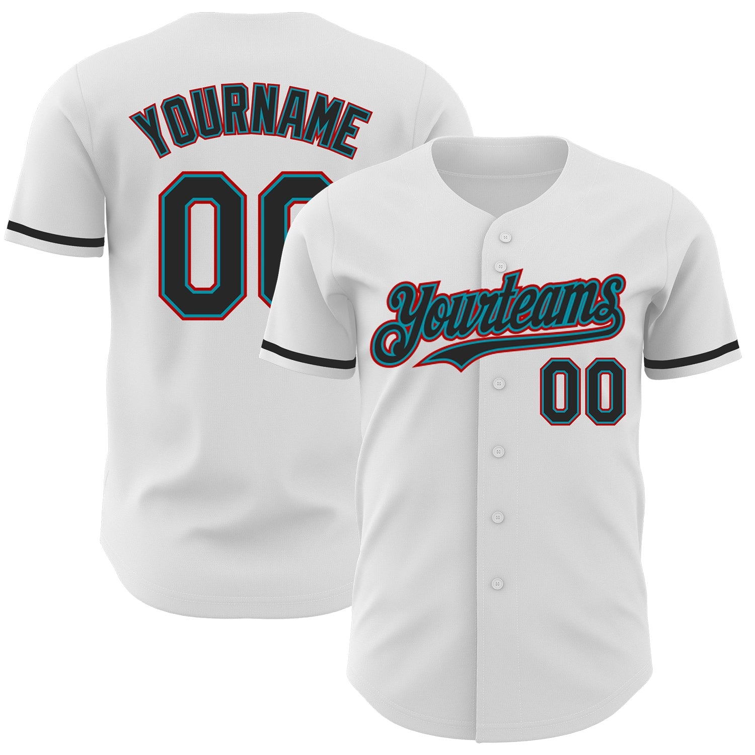 Custom White Black Teal-Red Authentic Baseball Jersey - Sky-Custom