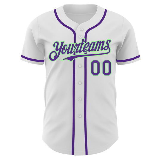 Custom White Purple-Pea Green Authentic Baseball Jersey - Sky-Custom