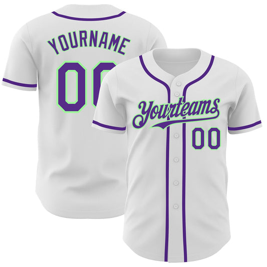 Custom White Purple-Pea Green Authentic Baseball Jersey - Sky-Custom