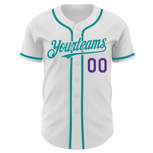 Custom White Teal-Purple Authentic Baseball Jersey - Sky-Custom