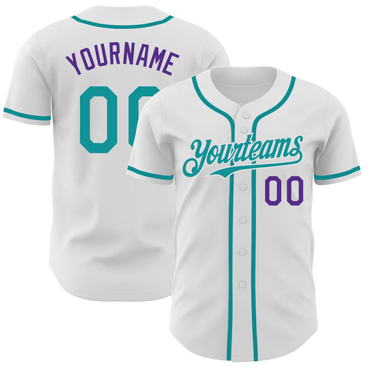 Custom White Teal-Purple Authentic Baseball Jersey - Sky-Custom