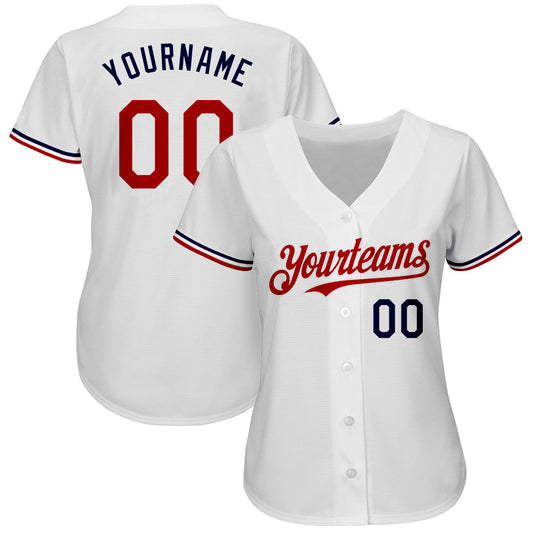 Custom White Red-Navy Authentic Baseball Jersey - Sky-Custom