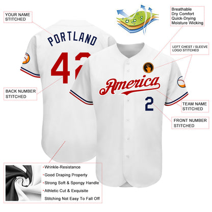 Custom White Red-Navy Authentic Baseball Jersey - Sky-Custom