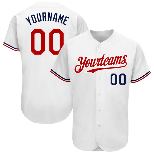 Custom White Red-Navy Authentic Baseball Jersey - Sky-Custom