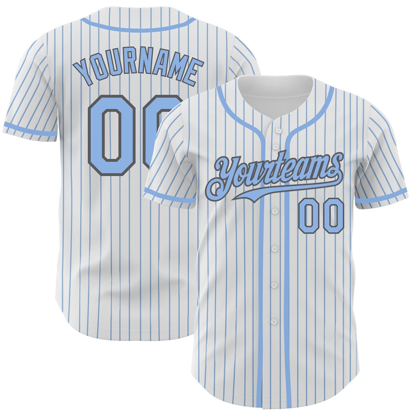 Custom White Light Blue Pinstripe Steel Gray Authentic Baseball Jersey - Sky-Custom