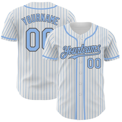 Custom White Light Blue Pinstripe Steel Gray Authentic Baseball Jersey - Sky-Custom