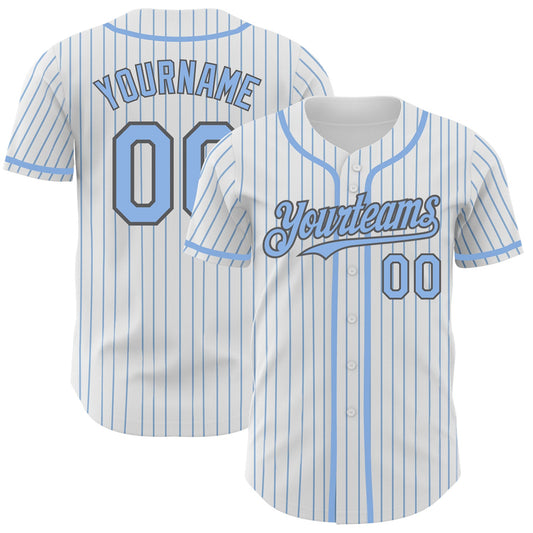 Custom White Light Blue Pinstripe Steel Gray Authentic Baseball Jersey - Sky-Custom