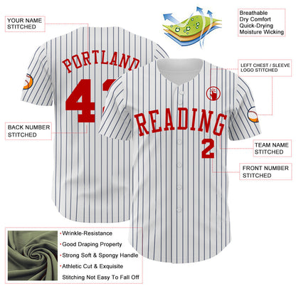 Custom White Navy Pinstripe Red Authentic Baseball Jersey - Sky-Custom