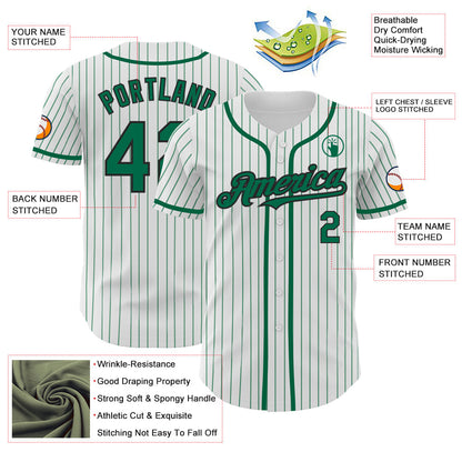 Custom White Kelly Green Pinstripe Black Authentic Baseball Jersey - Sky-Custom