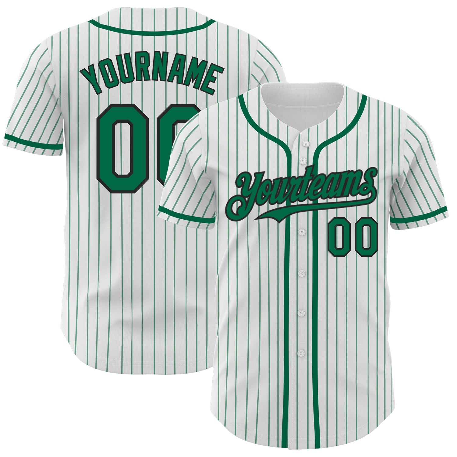 Custom White Kelly Green Pinstripe Black Authentic Baseball Jersey - Sky-Custom