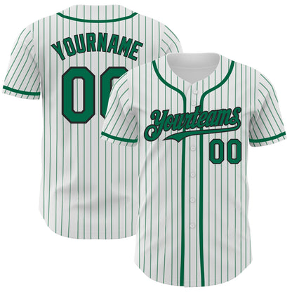 Custom White Kelly Green Pinstripe Black Authentic Baseball Jersey - Sky-Custom