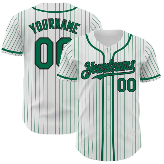 Custom White Kelly Green Pinstripe Black Authentic Baseball Jersey - Sky-Custom