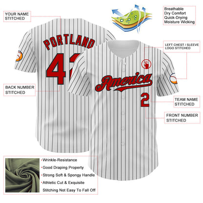 Custom White Black Pinstripe Red Authentic Baseball Jersey - Sky-Custom