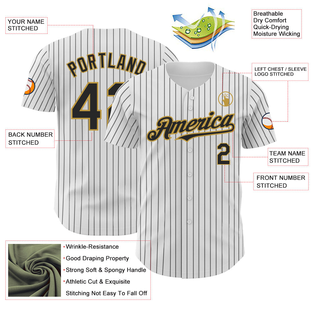 Custom White Black Pinstripe Old Gold Authentic Baseball Jersey - Sky-Custom