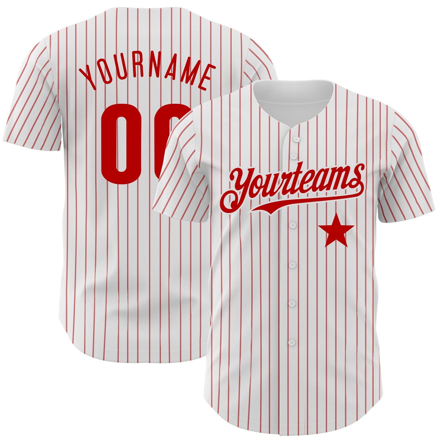 Custom White Red Pinstripe Authentic Red Star Baseball Jersey - Sky-Custom