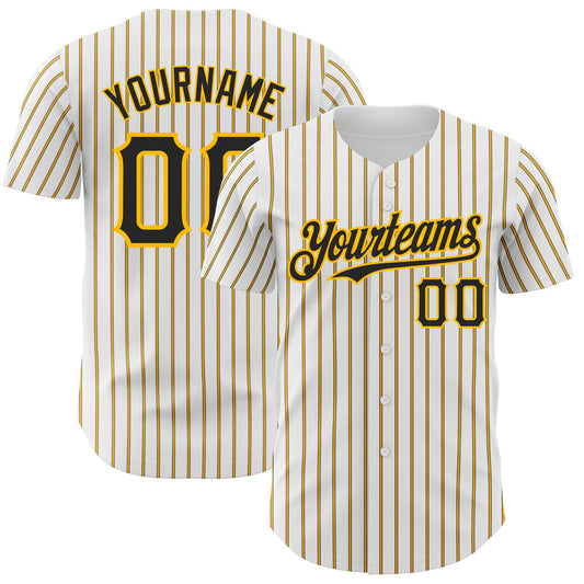 Custom White (Black Gold Pinstripe) Black-Gold Authentic Baseball Jersey - Sky-Custom