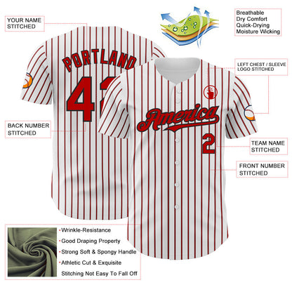 Custom White (Black Red Pinstripe) Red-Black Authentic Baseball Jersey - Sky-Custom