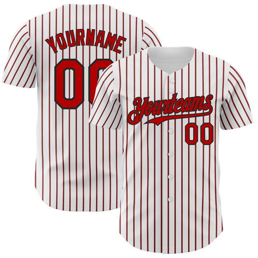 Custom White (Black Red Pinstripe) Red-Black Authentic Baseball Jersey - Sky-Custom