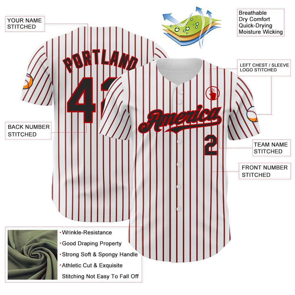 Custom White (Black Red Pinstripe) Black-Red Authentic Baseball Jersey - Sky-Custom