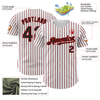 Custom White (Black Red Pinstripe) Black-Red Authentic Baseball Jersey - Sky-Custom
