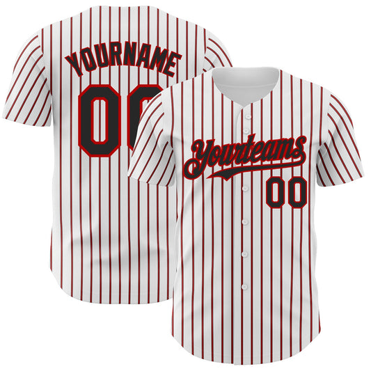 Custom White (Black Red Pinstripe) Black-Red Authentic Baseball Jersey - Sky-Custom