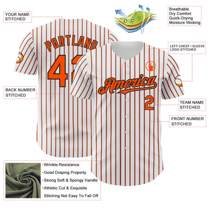 Custom White (Black Orange Pinstripe) Orange-Black Authentic Baseball Jersey - Sky-Custom