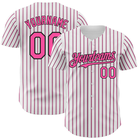 Custom White (Black Pink Pinstripe) Pink-Black Authentic Baseball Jersey - Sky-Custom