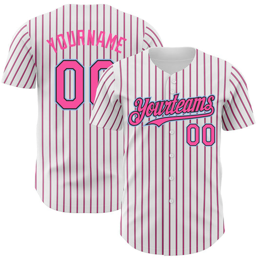 Custom White (Black Pink Pinstripe) Pink Black-Light Blue Authentic Baseball Jersey - Sky-Custom