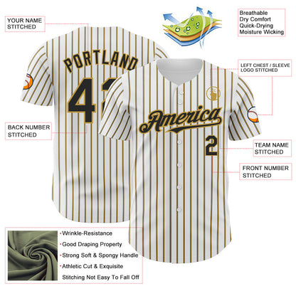 Custom White (Black Old Gold Pinstripe) Black-Old Gold Authentic Baseball Jersey - Sky-Custom
