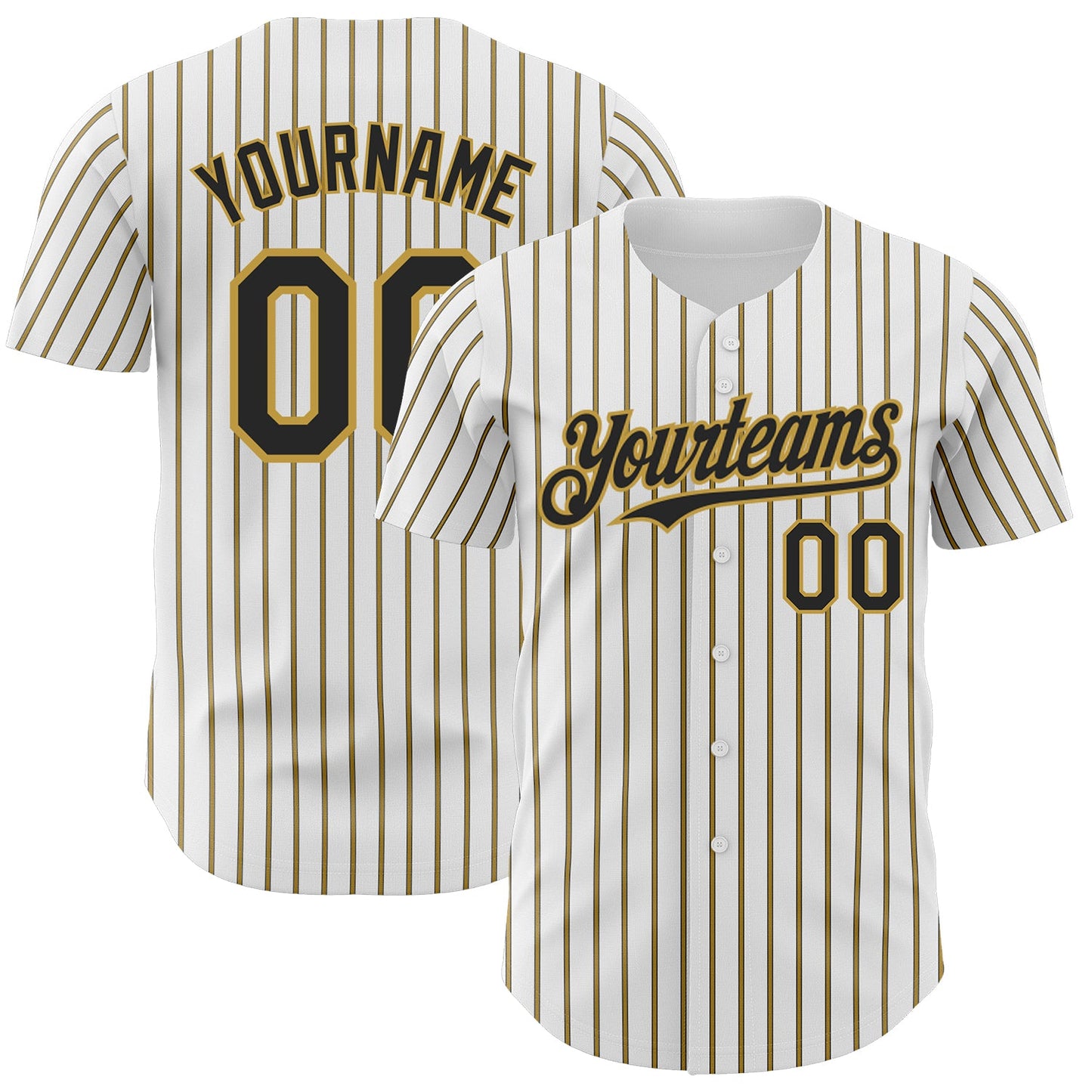 Custom White (Black Old Gold Pinstripe) Black-Old Gold Authentic Baseball Jersey - Sky-Custom