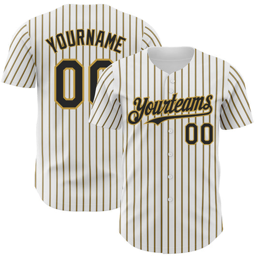 Custom White (Black Old Gold Pinstripe) Black-Old Gold Authentic Baseball Jersey - Sky-Custom