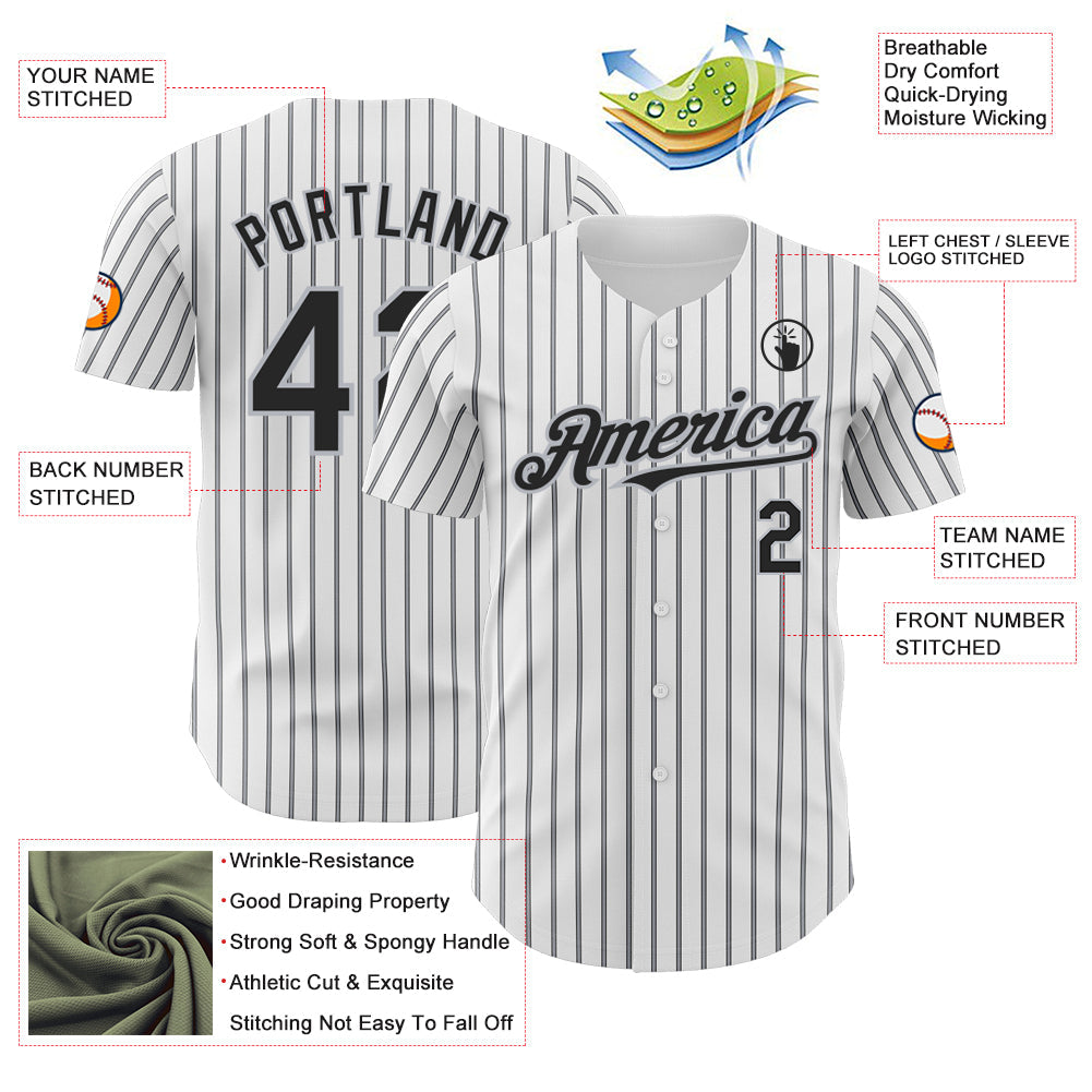 Custom White (Black Gray Pinstripe) Black-Gray Authentic Baseball Jersey - Sky-Custom