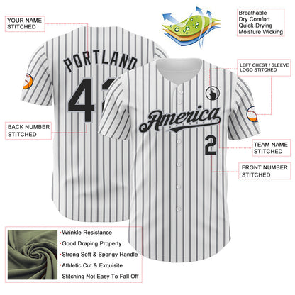Custom White (Black Gray Pinstripe) Black-Gray Authentic Baseball Jersey - Sky-Custom