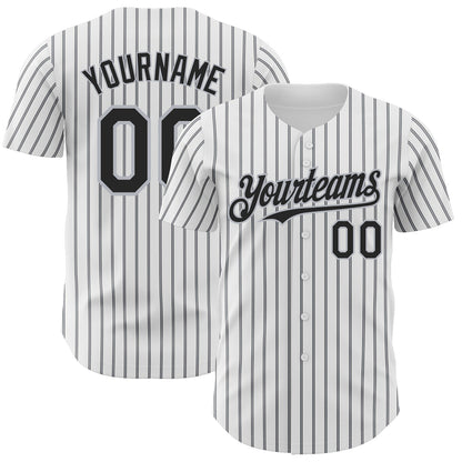 Custom White (Black Gray Pinstripe) Black-Gray Authentic Baseball Jersey - Sky-Custom