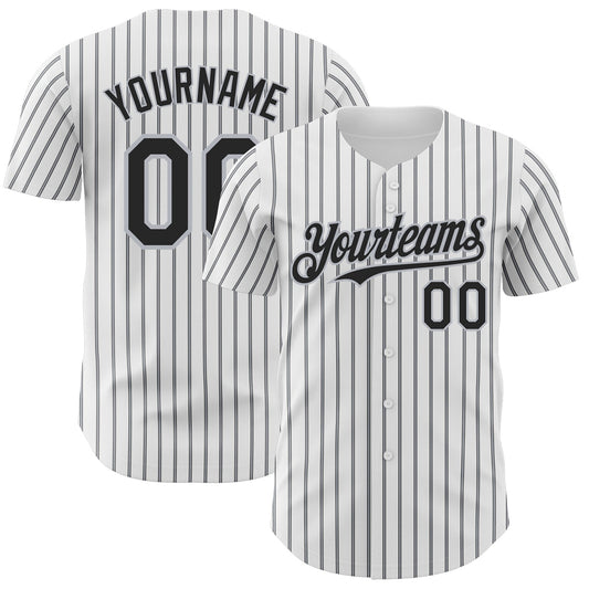 Custom White (Black Gray Pinstripe) Black-Gray Authentic Baseball Jersey - Sky-Custom