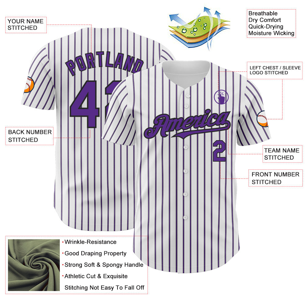 Custom White (Black Purple Pinstripe) Purple-Black Authentic Baseball Jersey - Sky-Custom
