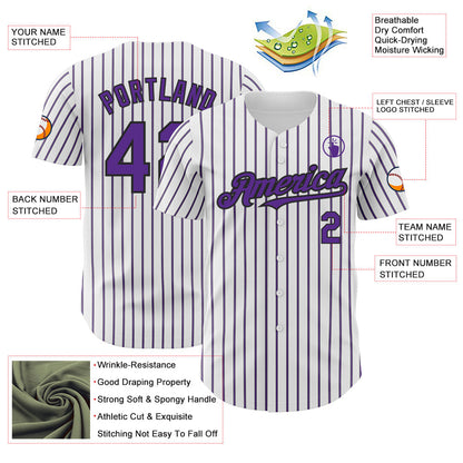 Custom White (Black Purple Pinstripe) Purple-Black Authentic Baseball Jersey - Sky-Custom