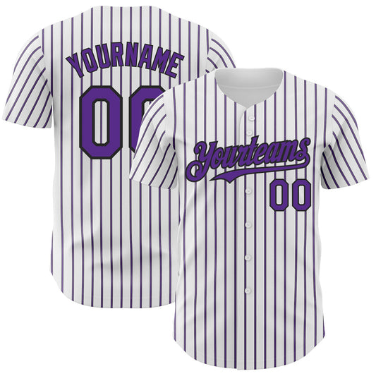 Custom White (Black Purple Pinstripe) Purple-Black Authentic Baseball Jersey - Sky-Custom