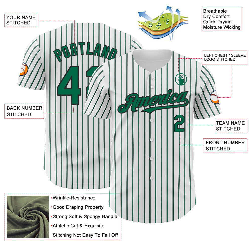 Custom White (Black Kelly Green Pinstripe) Kelly Green-Black Authentic Baseball Jersey - Sky-Custom